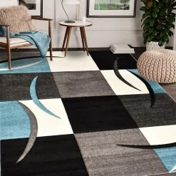 Hot Unamourdetapis Tapis pour une chambre ou une entrée tissé motif géométrique VIRGULADA, bleu