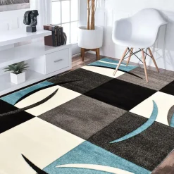 Hot Unamourdetapis Tapis pour une chambre ou une entrée tissé motif géométrique DIAVIRGULE, bleu