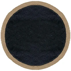 Dylrev Tapis Rond en Jute et Coton, 120 cm, Noir et Jute,* Tapis Pour Chambre