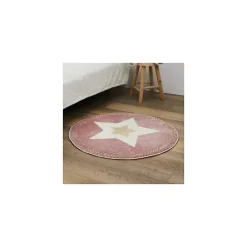 Importdistrib Tapis Rond Enfant "étoile Métallisée" 80cm Rose