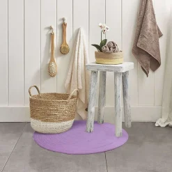 Clearance The Deco Factory Tapis salon en coton réversible effet cordage lilas diam.70