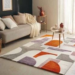 Hot Unamourdetapis Tapis salon et chambre tissé motif géométrique ECHO 3, gris, beige, orange