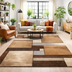 Unamourdetapis Tapis salon et chambre tissé motif géométrique LYN8 GEOME, Marron, noir, beige* Tapis Intérieur