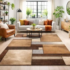 Unamourdetapis Tapis salon et chambre tissé motif géométrique LYN8 GEOME, Marron, noir, beige* Tapis Pour Chambre