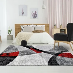 Unamourdetapis Tapis salon et chambre tissé motif géométrique RADULE, rouge, gris, noir, écru* Tapis Intérieur|Tapis Pour Salon