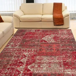 Hot Unamourdetapis Tapis salon et chambre tissé motif ethnique WORKYPATCH, rouge