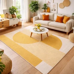 Sale Unamourdetapis Tapis salon et chambre tissé motif géométrique CONTUNI, beige, jaune