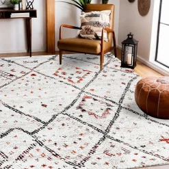 Unamourdetapis Tapis salon et chambre tissé motif berbère LYN8 MORA, Crème, orange, noir* Tapis Persan Et Berbère