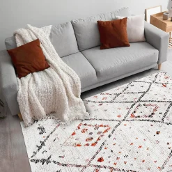 Unamourdetapis Tapis salon et chambre tissé motif berbère LYN8 MORA, Crème, orange, noir* Tapis Persan Et Berbère