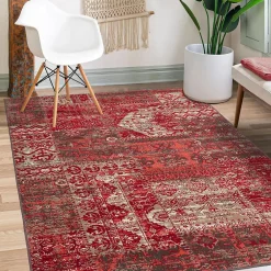 Hot Unamourdetapis Tapis salon et chambre tissé motif ethnique LYN1 PATWORK, rouge