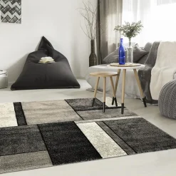 Unamourdetapis Tapis salon et chambre tissé motif géométrique LYN8 GEOME, Gris, noir* Tapis Pour Chambre