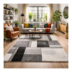Unamourdetapis Tapis salon et chambre tissé motif géométrique LYN8 GEOME, Gris, noir* Tapis Pour Chambre