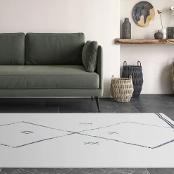 Unamourdetapis Tapis salon et chambre tissé motif berbère FLONTA 1, écru, bleu