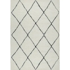The Carpet Tapis salon poils longs nordique - Blanc Noir - 80 x 150 cm - Bahar Shaggy* Tapis Pour Chambre