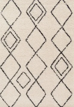 Clearance GoodHome Tapis Shaggy Coltrane motif Berbère L. 170 x l. 120 x ep. 3 cm crème