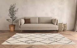 Clearance GoodHome Tapis Shaggy Coltrane motif Berbère L. 170 x l. 120 x ep. 3 cm crème