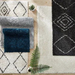 Clearance GoodHome Tapis Shaggy Coltrane motif Berbère L. 170 x l. 120 x ep. 3 cm crème