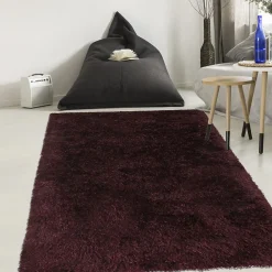Unamourdetapis Tapis shaggy fait main motif uni MALAIDORY, violet