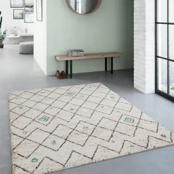 Unamourdetapis Tapis shaggy tissé motif berbère AMORE 2, écru, bleu* Tapis Persan Et Berbère