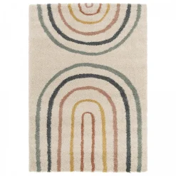 Best Unamourdetapis Tapis shaggy tissé motif géométrique AURORA 4, bleu, beige, jaune