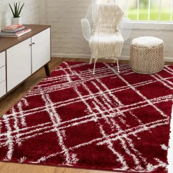 Unamourdetapis Tapis shaggy tissé motif géométrique EMBER 1, rouge, blanc* Tapis Pour Chambre