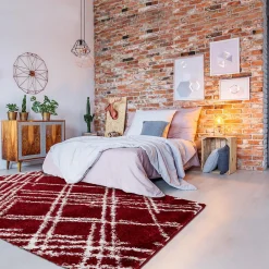 Unamourdetapis Tapis shaggy tissé motif géométrique EMBER 1, rouge, blanc* Tapis Pour Chambre