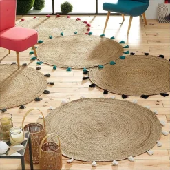 Douceur D'Intérieur Tapis Shira - tapis rond à pompons - - Tapis* Tapis Jute Et Naturel