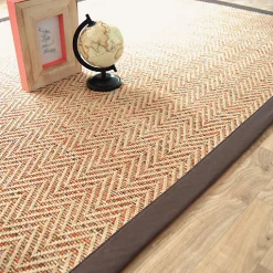 Clearance Décoweb Tapis tissé plat - Java Chevron nature - Ganse coton marron - 140 x 200 cm