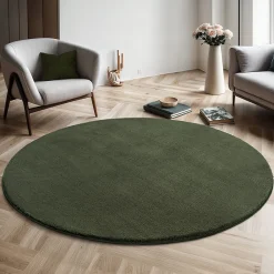 The Carpet Tapis uni antidérapant lavable Forêt - 120 cm Ronde - RELAX