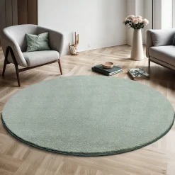 The Carpet Tapis uni antidérapant lavable Vert - 200 cm Ronde - RELAX* Tapis Intérieur|Tapis Pour Salon