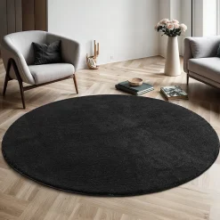 Online The Carpet Tapis uni antidérapant lavable Noir - 120 cm Ronde - RELAX