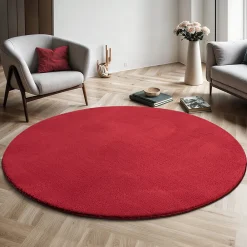 The Carpet Tapis uni antidérapant lavable Rouge - 200 cm Ronde - RELAX* Tapis Intérieur