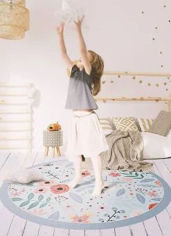 Sale Tulup Tapis vinyl rond pour la salle à manger fi150 cm Facile d'entretien Fleurs des prés