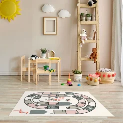 Dada Art Tapis vinyle motif jeu de l'oie rose, gris et blanc L.95 x l.66 cm x ep. 2 mm*Enfant Tapis Pour Chambre D'Enfant