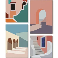 Wallfluent Toile sur Châssis Set 4 Pièces 2x(40x40)+2x(40x60) Graphismes Minimalistes Pastel Pastel / Tons Pastels Chambre* Tableau Déco