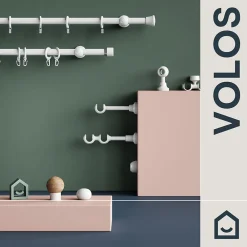 Online GoodHome Tringle à rideau Volos métal blanc et bois Ø28 x L.200cm