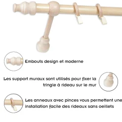 Monmobilierdesign Tringle En Bois diam 28 Mm Pin Simple 120 Cm* Tringle À Rideau À Composer