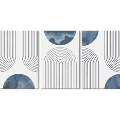 Wallfluent Trio de Tableaux Décoratifs 20x30 cm Motifs Bleus Abstraits Bords Imprimés Remplissage Niche Prêt à Poser* Tableau Déco