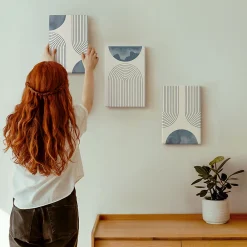 Wallfluent Trio de Tableaux Décoratifs 20x30 cm Motifs Bleus Abstraits Bords Imprimés Remplissage Niche Prêt à Poser* Tableau Déco