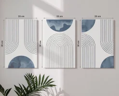 Wallfluent Trio de Tableaux Décoratifs 20x30 cm Motifs Bleus Abstraits Bords Imprimés Remplissage Niche Prêt à Poser* Tableau Déco