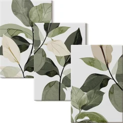 Discount Wallfluent Trio de Tableaux Décoratifs 20x30 cm Feuilles De Plantes Bohèmes Peintes Bords Imprimés Remplissage Niche Prêt à Poser