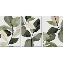 Discount Wallfluent Trio de Tableaux Décoratifs 20x30 cm Feuilles De Plantes Bohèmes Peintes Bords Imprimés Remplissage Niche Prêt à Poser