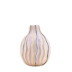 Sale Ornami Vase blanc en céramique lignes colorées 19cm