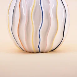 Sale Ornami Vase blanc en céramique lignes colorées 19cm