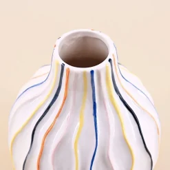 Sale Ornami Vase blanc en céramique lignes colorées 19cm