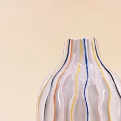 Sale Ornami Vase blanc en céramique lignes colorées 19cm