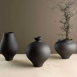 Discount Venture Home Vase en grès Rellis 6x24 cm - Noir
