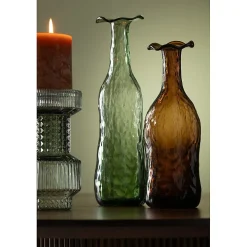 Outlet J-Line Vase en verre vert 9.5x9.5x33 cm