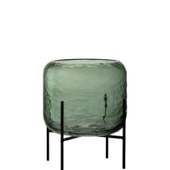 Clearance J-Line Vase irrégulier sur pied métal en verre vert 20x20x25 cm