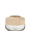Clearance J-Line Vase rond en bois et verre H18cm